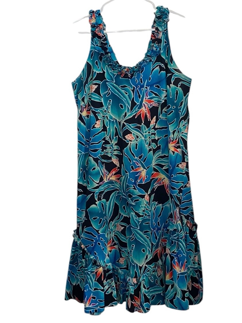 Hilo Hattie Hawaiian Tropical Hawaiian aqua teal muumuu dress vacation summer